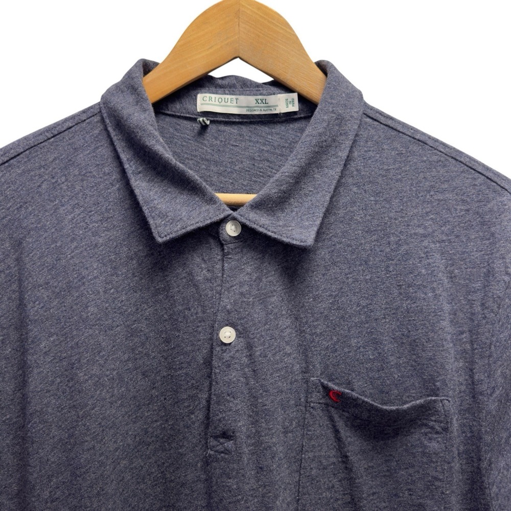 Criquet Men's XXL Gray/Blue Short Sleeve Logo Pocket Cotton Polo Shirt Peru euc